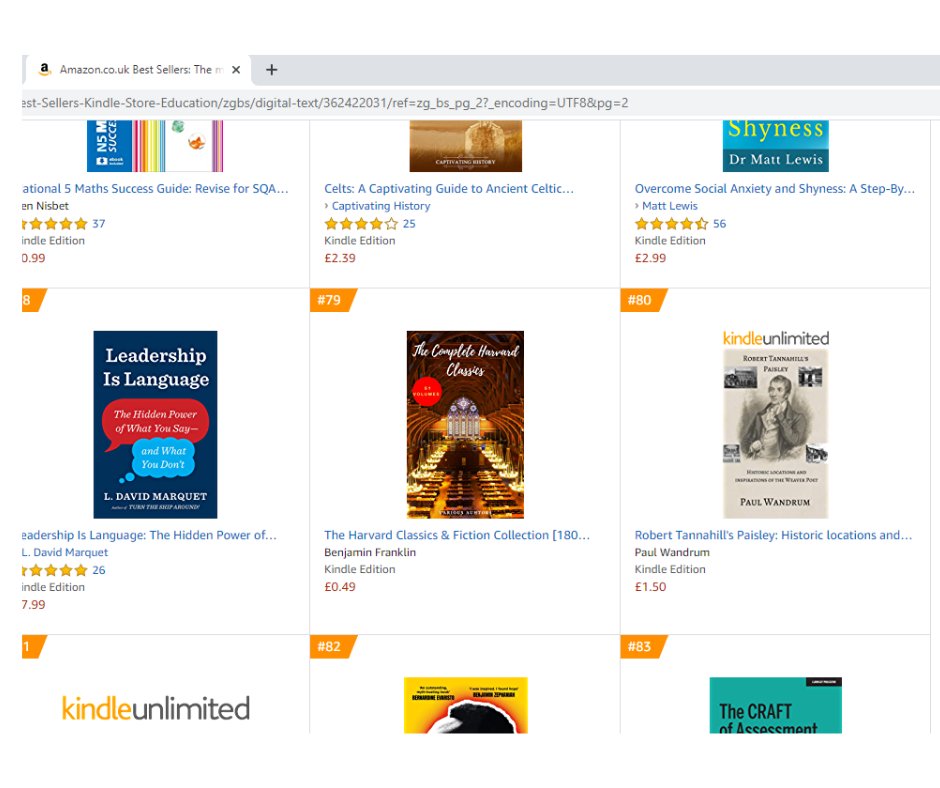 Looks like my book Robert Tannahill's Paisley made it into the top 100 on Amazons Educational Best Seller list. Thanks to everyone on both my pages who have purchased a copy or kept up to date on all my posts.Keep visiting both pages folks for updates on future projects 👍.