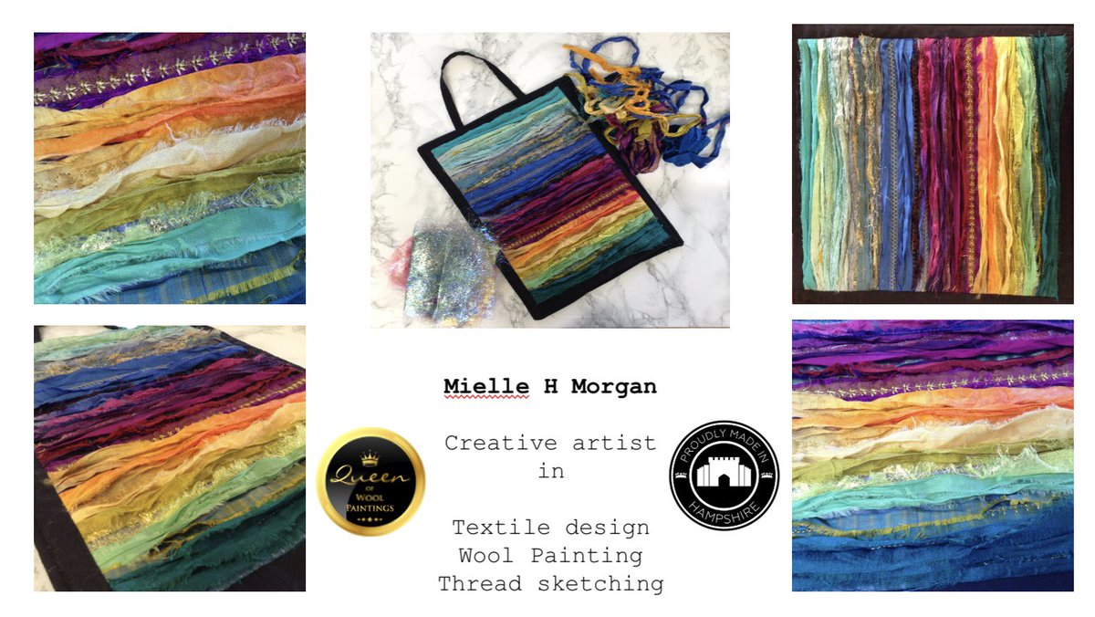 TheWoolPainter's tweet photo. Good evening #handmadehour this is my first time on here. Here is my latest commission, the request was colourful and textural. I used sari silk ribbons and a hint of angelina fibre with some embroidery. https://t.co/AFGP3ozSoD
