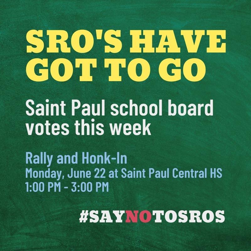 📢 ACTION ALERT 📢 

SRO'S HAVE GOT TO GO: 1PM rally @ Central followed by car caravan honk-in.