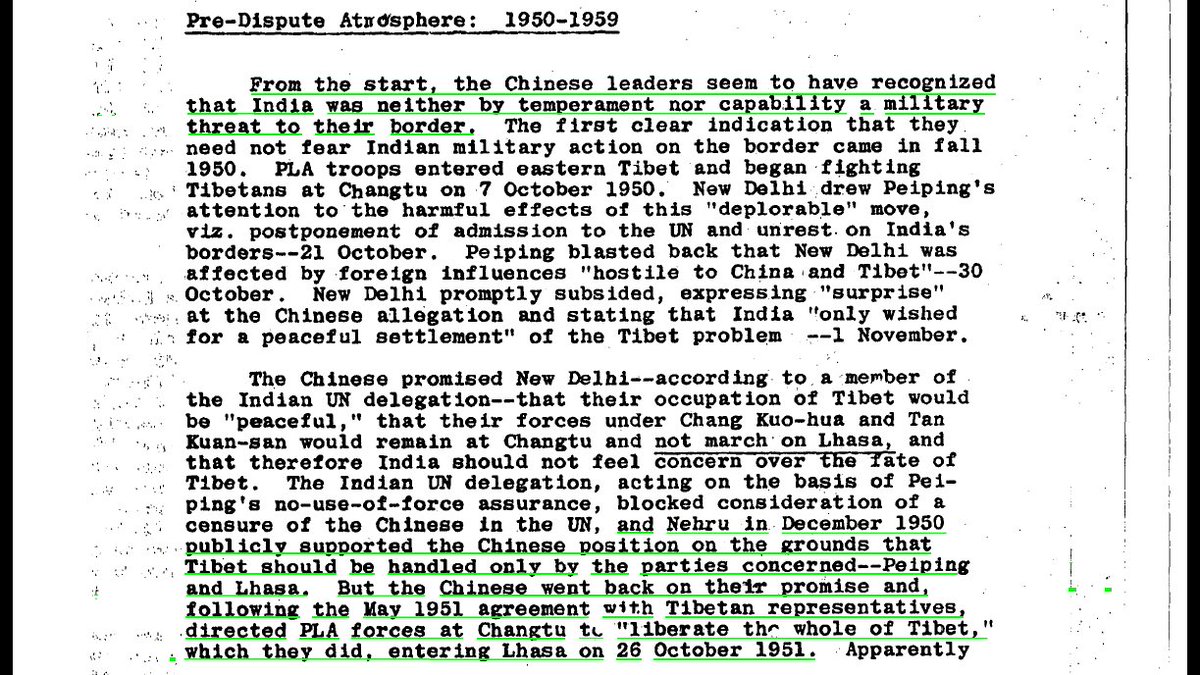 2/n 1950-51, Nehru had made it clear that it had no concern with Tibet, even though China entered Lhasa as well on Oct 26, 1951.So, India had no objection to China inching closer.You can also observe in this snippet, How China used to overpower Nehru's leadership.