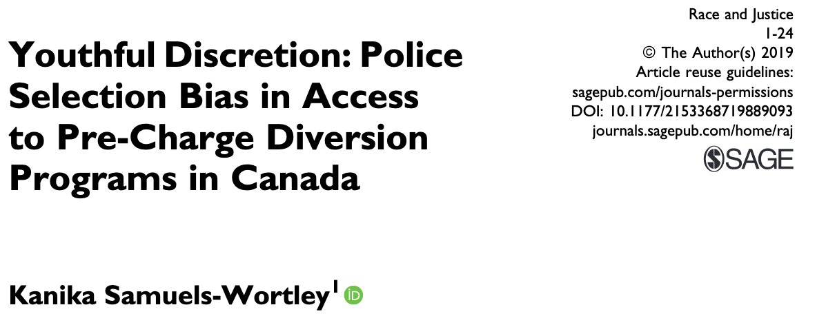 299/ "Black [Canadian] youth are more likely to be charged and less likely to be cautioned than White youth. ... Racial discrimination may play a role in how police select youth to be diverted from the formal court system for minor offenses in Canada."