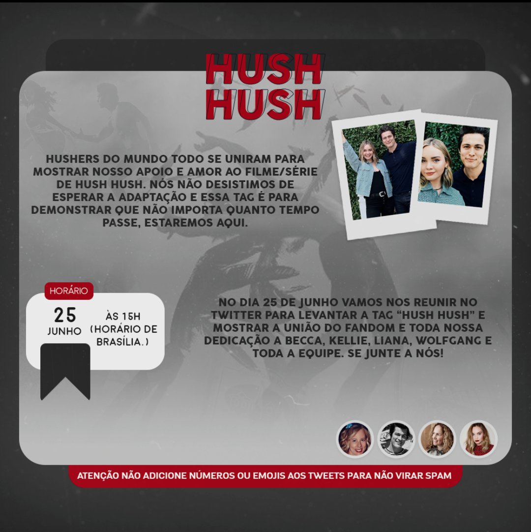 Wolfgangcipria4's tweet image. Este 25 de Junio nos unimos para mostrar nuestro amor por la película/serie de Hush Hush.
Info en las imágenes (desliza, la información está en portugués,ingles y español)

#hushhushmovieorserie #noragrey #patchcipriano  #lianaliberato  #wolfgangnovogratz #beccafitzpatrick