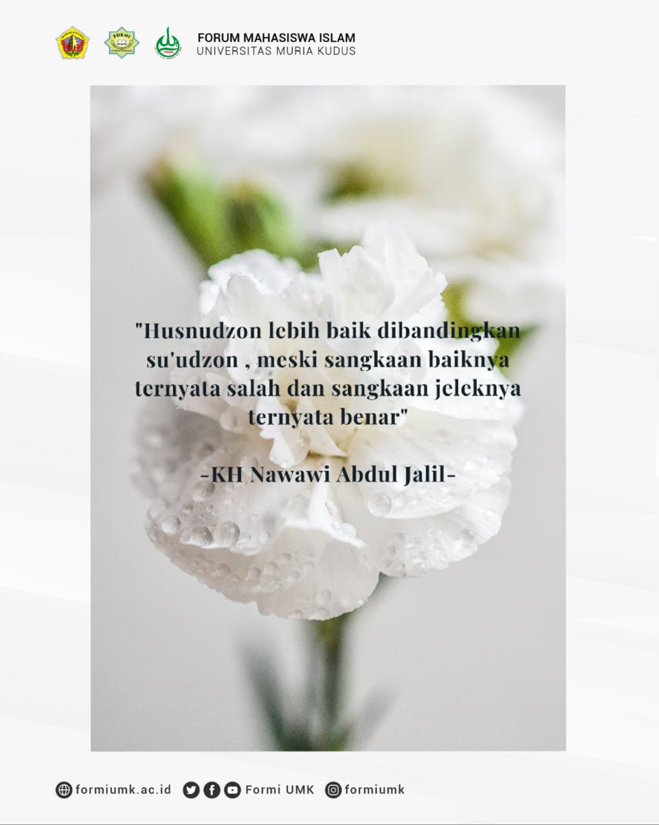 FormiUmk's tweet photo. "Husnudzon lebih baik dibandingkan su'udzon , meski sangkaan baiknya ternayata salah dan sangkaan jeleknya ternyata benar"
-KH Nawawi Abdul Jalil-
#UMK
#FormiUmk
#FormiFamily
#SalamUkhuwah
#DakwahMedsos
IG: @formiumk
Tw: @formiumk
FB: Formi Umk
Fanpage: FORMI UMK https://t.co/mzAG4gx3aj