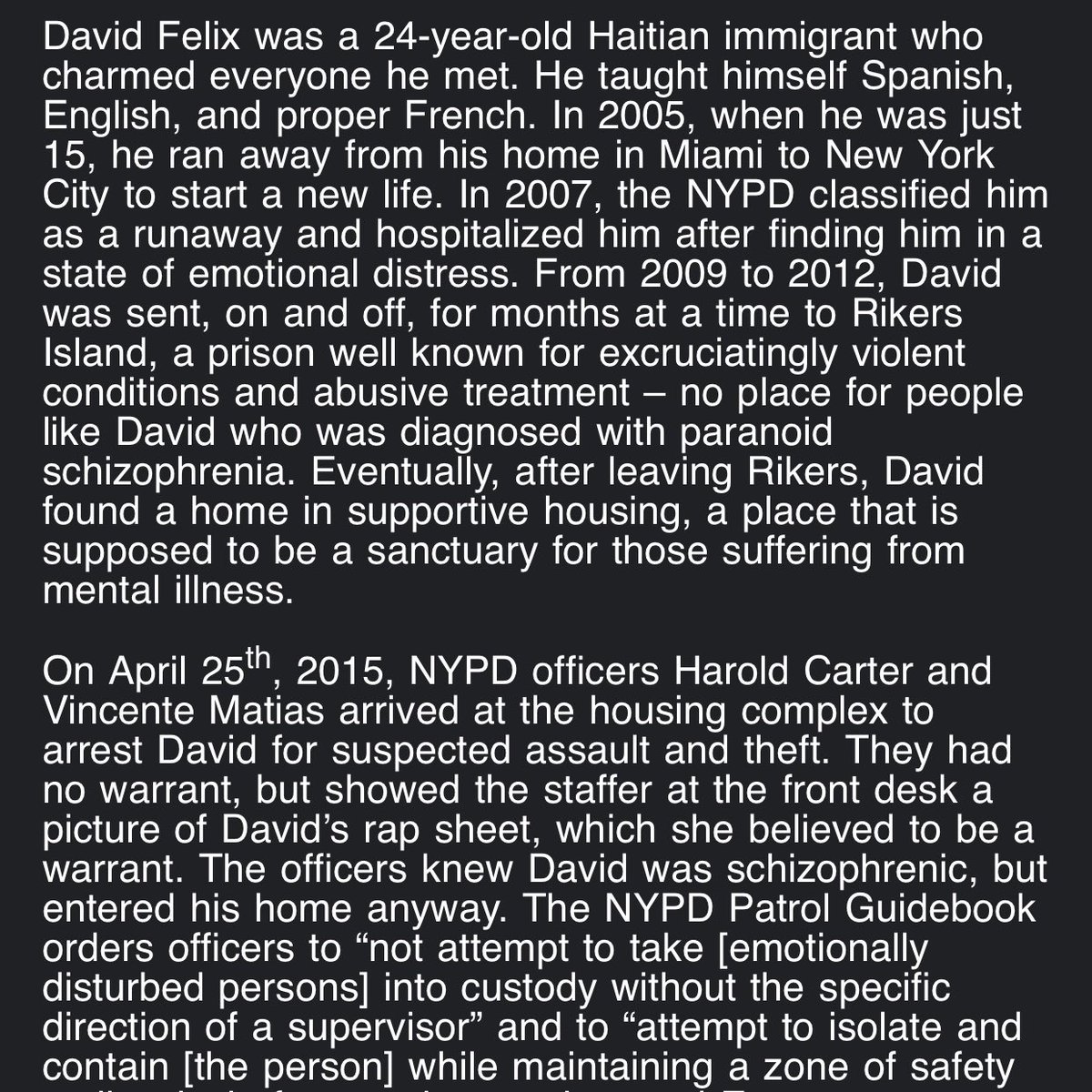 TechDemocrats's tweet photo. David Felix. The police had no warrant to be in his place of living and completely misused their power, causing his death. #DavidFelix #BlackLivesMatter #BLM https://t.co/BaHBjdpwVa