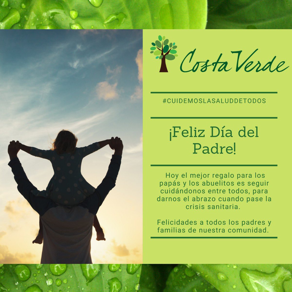 El mejor regalo que podemos darle a los papás y a los abuelitos es seguir cuidándonos entre todos, para darnos el abrazo cuando pase la crisis sanitaria.
Nuevamente felicitamos a los padres de nuestra comunidad y recuerden: #cuidemoslasaluddetodos #ProtégetePanamá #CostaVerde