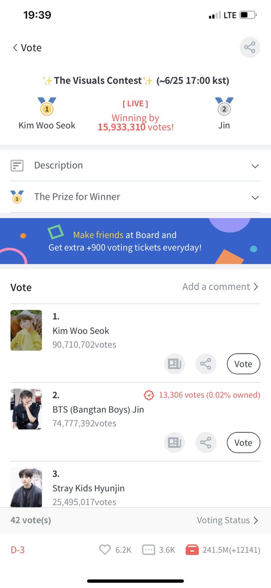 jeonr97's tweet photo. hace casi dos horas había sacado ss y estaba entre 15M de diferencia y bajó a 14M LSKDK, por favor sigamos votando por seokjin en fanplus, la votación termina el 25 de este mes y sé que podemos 🥺

abajo les dejo un hilo de cómo votar @BTS_twt 💜 https://t.co/n662UQ2KLm