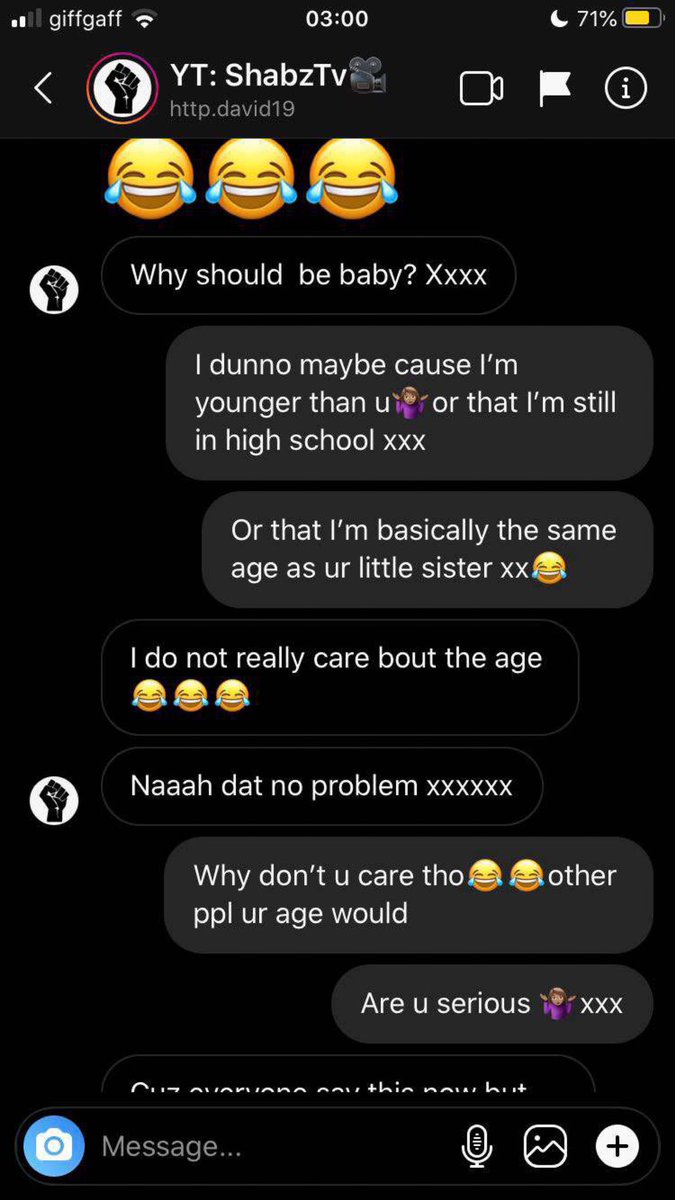 His @ was  @http_david19 and he started talking to a girl when he was turning 18 and she was 14. After he turned 18 he began begging her for sex and asking her to bunk school to meet him. She wants to remain anonymous but I have screenshots from their dms to post.