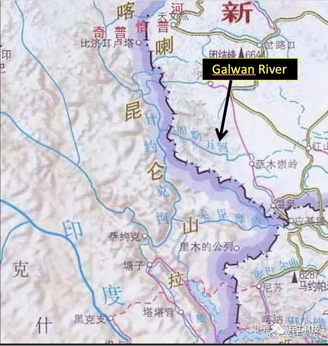 These maps show China claiming almost all of the Galwan Valley, ending where the Galwan begins to flow east to west, roughly where PP14 is located. Note: I do not know if these are official maps, but they are maps published in simplified Chinese and thus presumably in the PRC.