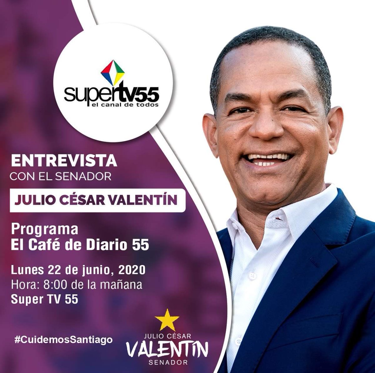 JCesarValentin's tweet photo. Mañana lunes 22, estaré participando en el programa "El Café de Diario 55", a partir de las 8 de la mañana, por @Supertv55. ¡Espero contar con la sintonía de ustedes! https://t.co/j8uZixpwvX