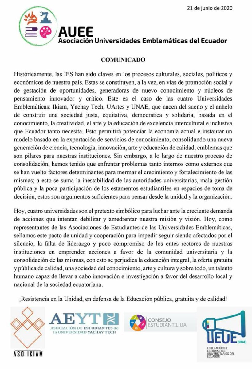 AueeEmblematica's tweet photo. Hoy las cuatro universidades emblemáticas nos aliamos como una sola voz, fuerza y enarbolando la misma bandera de lucha para sacar adelante y dejar en alto a nuestras instituciones que  se han posicionado como referentes en ciencia, investigación, tecnología e innovación. https://t.co/6LzBYqh0Vt