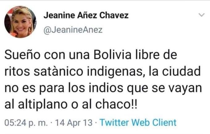 DestiemposNews's tweet photo. Después de calificar como rítos satánicos, Jenaine Añez saluda a los bolivianos por el #AñoNuevoAndinoAmazónicoydelChaco

El año 2013 la entonces diputada Jeanine Añez mostraba su desprecio a los rituales nativos, sin embargo hoy conmemora la fecha del Año Nuevo Andino Amazónico https://t.co/cGlJF12MXn