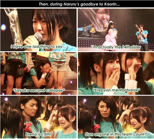 i'd post a vid of kaorin's grad but alas it is 30 mins of 2nd gen nonsense. Here's an image set of some of the madness; noone in Team K knowing their ages, despite having a song all about it.