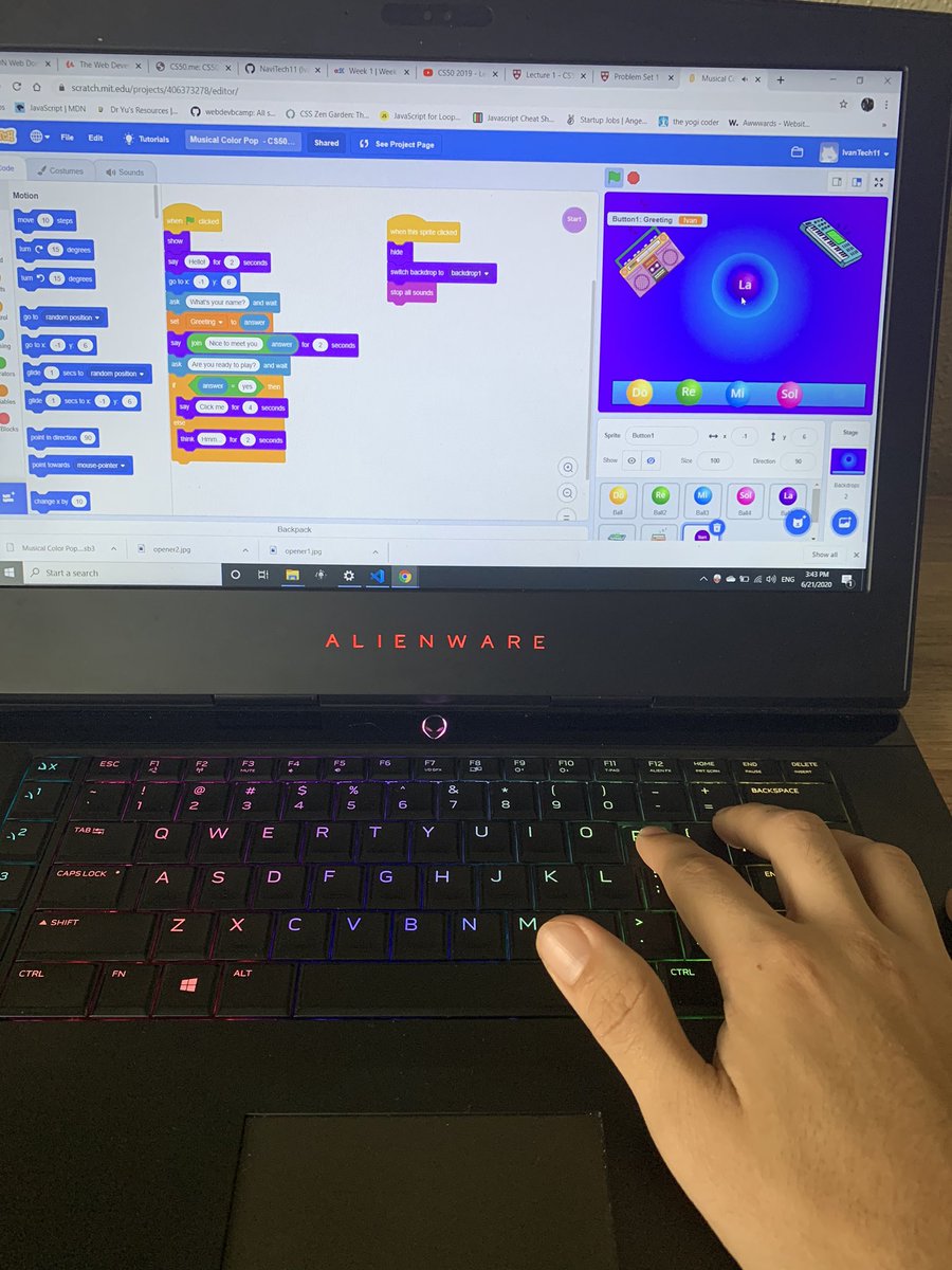 Ivan_Hdz02's tweet image. Day 5️⃣ of #100DaysOfCode. Worked on and submitted problem 0 of @cs50 had fun using #scratchmit fo my musical Color pop game. 

#CodeNewbie #cs50 #CS50 #codingisfun #codinglife #computerscience