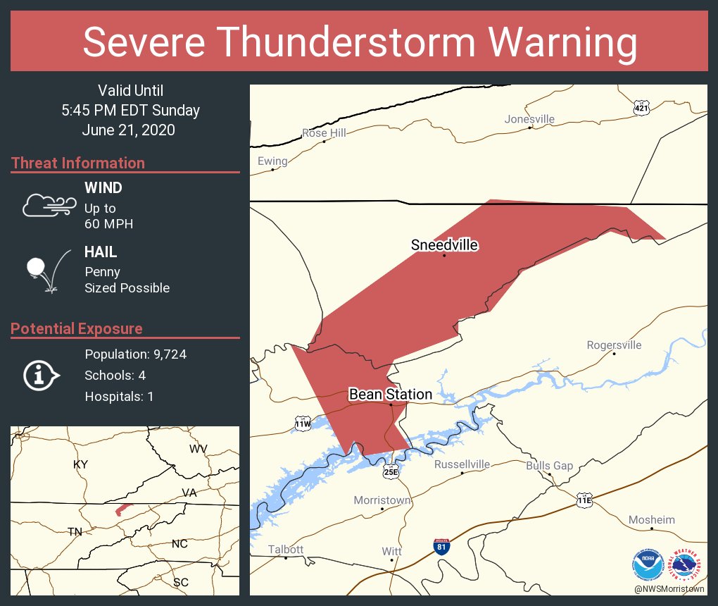 Severe Thunderstorm Warning including Bean Station TN, Sneedville TN