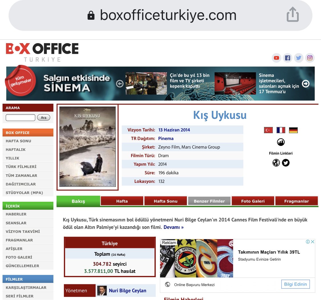 eyupkaanyoksu's tweet photo. İran ile hemen hemen nüfusumuz aynı sayılır. Asgar Ferhadi'nin filmleri İran’da 5-6 milyon izlenirken bizde Nuri Bilge Ceylan yaklaşık 50-300 bin arası izleniyor. Ayrıca İran Sineması’nın 1 Oscar’ı var. Sizce bu fark neden var ? Lobicilik mi yapılıyor ? Yoksa Destek mi ? Ne ? https://t.co/zY4JFlOK0J