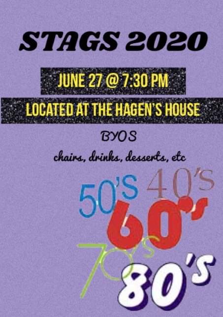 Stags is coming up this Saturday! The theme is "Decades"!
Freshman= 80s
Sophomores= 70s
Juniors = 50s
Seniors= 20s
Don't forget to BYOS (Bring Your Own Stuff)