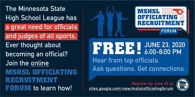 MSHSL_Officials's tweet photo. Hoping everyone has enjoyed the day! Ever thought about being a part of the #mshsl officiating ranks? Join us on Tuesday night to learn more! Hear from top officials and connect with Associations from across the state. Tell your friends and neighbors to stop by! @MSHSLjohn https://t.co/PEzwRdI56Q