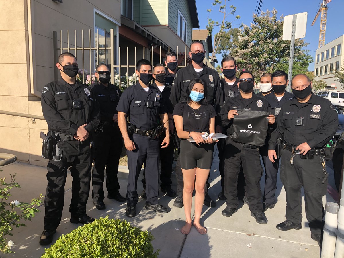 LAPD_Southwest's tweet photo. Thank you to #Mobilityware for providing these #Apple Laptops to our graduating Cadets. Even during #COVID19 our Southwest Cadets still pushed through for #Graduation2020. #Congratulations to Cadet Gabriela, Diana and Justin and we know you'll do great in College next year. https://t.co/wF00WfKqBX