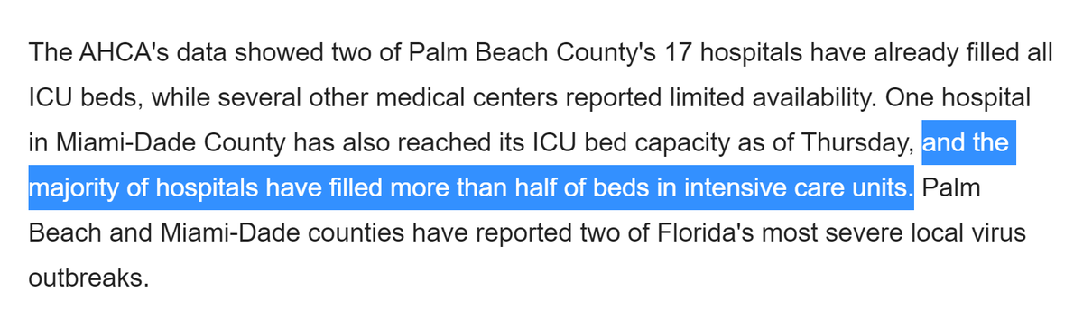 2 of 17 hospitals in one county are full in ICU!um, so 15 are not? how big are they? do they have 10 beds or 100? this is textbook "how to lie with selective truth"meanwhile, the majority are over half full?75-85% ICU utilization is normalso what does this even mean?