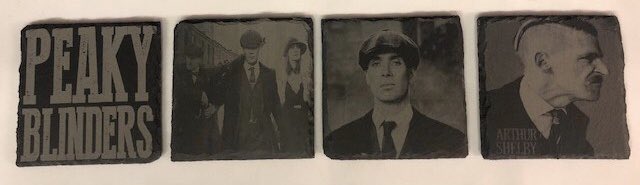 Laser engraved Peaky Blinders slate coasters winging their way to happy customers #LaserEngravedGifts