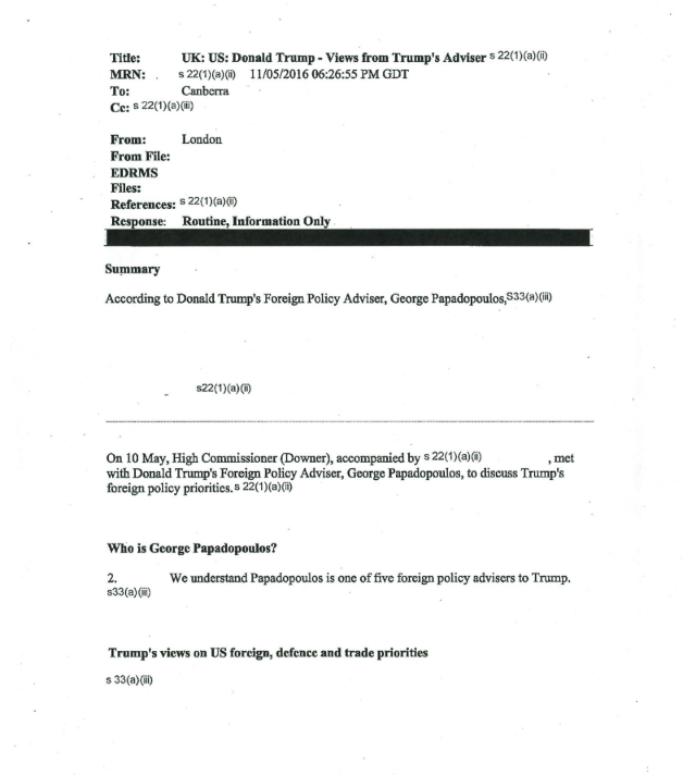 29) Cable communique from Ambassador Downer to Canberra, AU office (post May 10th meeting): https://www.buzzfeed.com/markdistefano/downer-papadopolous-trump-mueller-russia?utm_source=dynamic&utm_campaign=bfsharetwitter