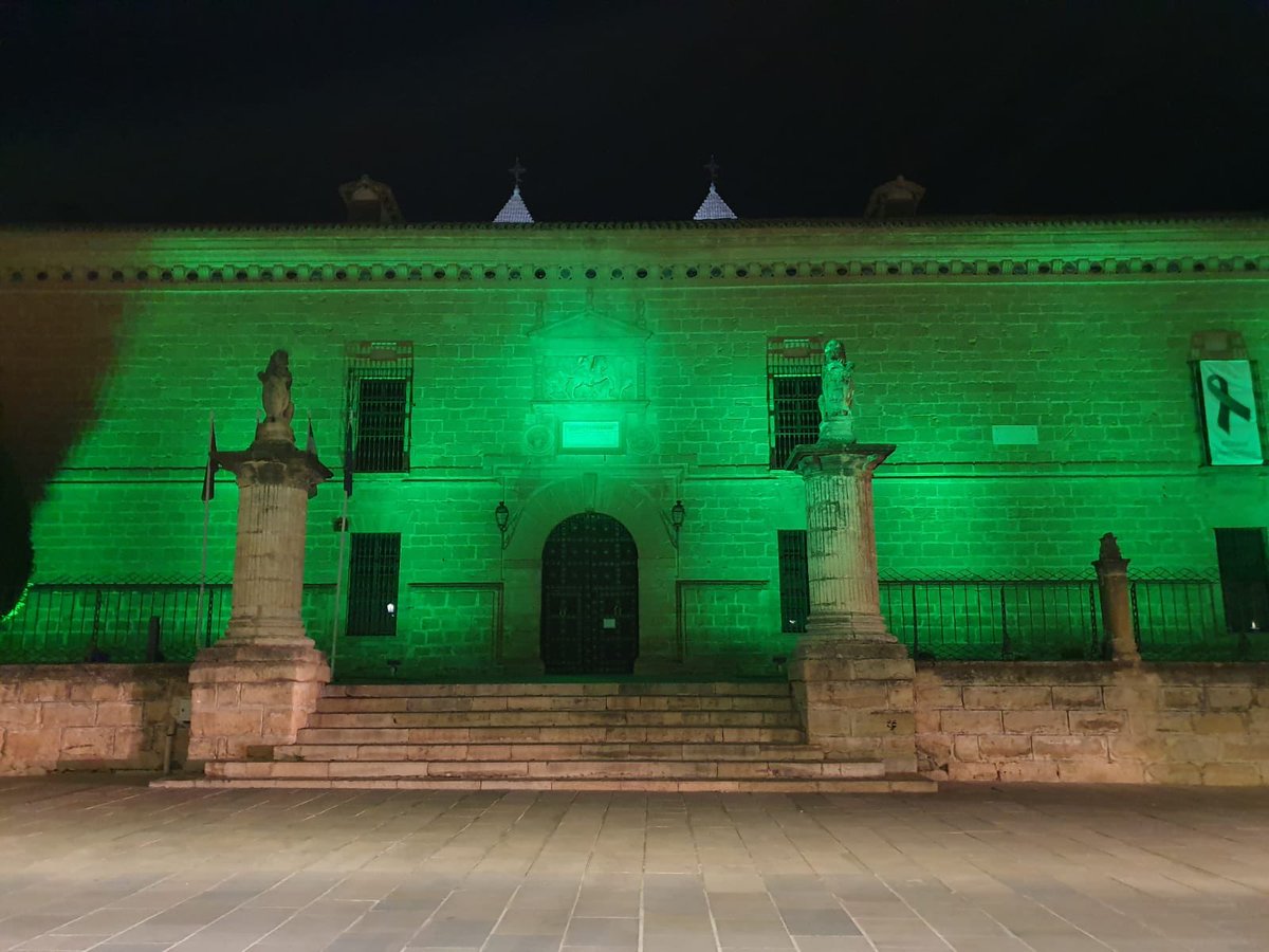 Hoy, Día Mundial de la Esclerosis Lateral Amiotrófica #ELA, el Grupo de Ciudades Patrimonio de la Humanidad se suma a la campaña #LuzporlaELA Esta noche en Úbeda se ha iluminado de verde el Hospital de Santiago. #DiaMundialDeLaELA @aytoubeda #CiudadesPatrimonioContigo