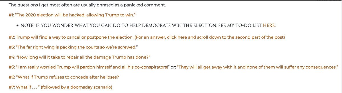 13/ They want a rule breaker because they want to own the libs and win.The rule-breaking creates panic meltdown in the opposition. With hair on fire, they ask questions like (From my FAQs)Trump supporters see the panic and think, “Wow! Trump is all powerful!”