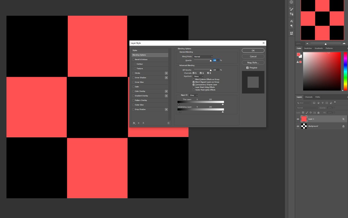 @marbmallow Let's say I have a black and white chekerboard layer on the bottom layer, and a bright red layer on top of it. If I use the sliders for the bottom bar, I can either have the black or white squares show through the red layer (or even both!) 