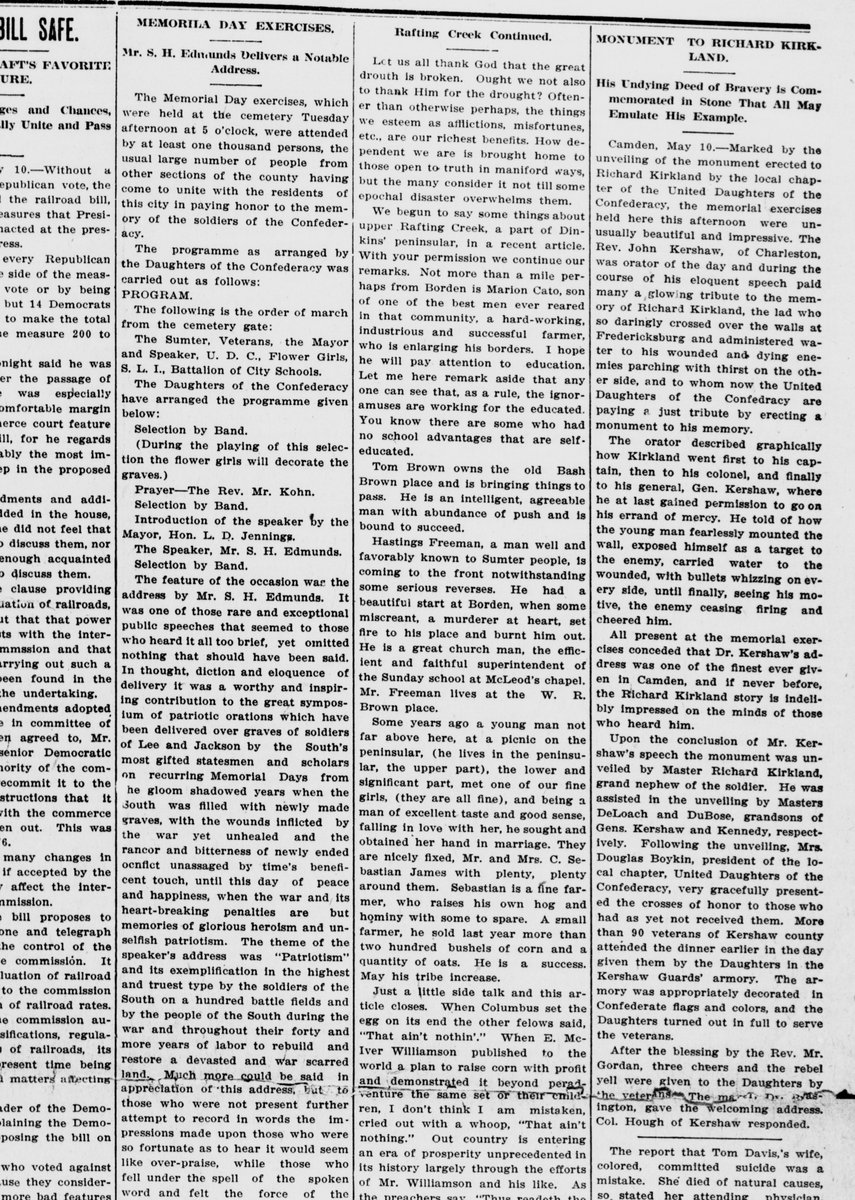 There is no wartime evidence that this ever took place. Kirkland himself was killed before the war ended. The only accounts we have surfaced after the war. A monument to Kirkland was dedicated in Sumter, SC in 1910, but another push took place in the early 1960s.