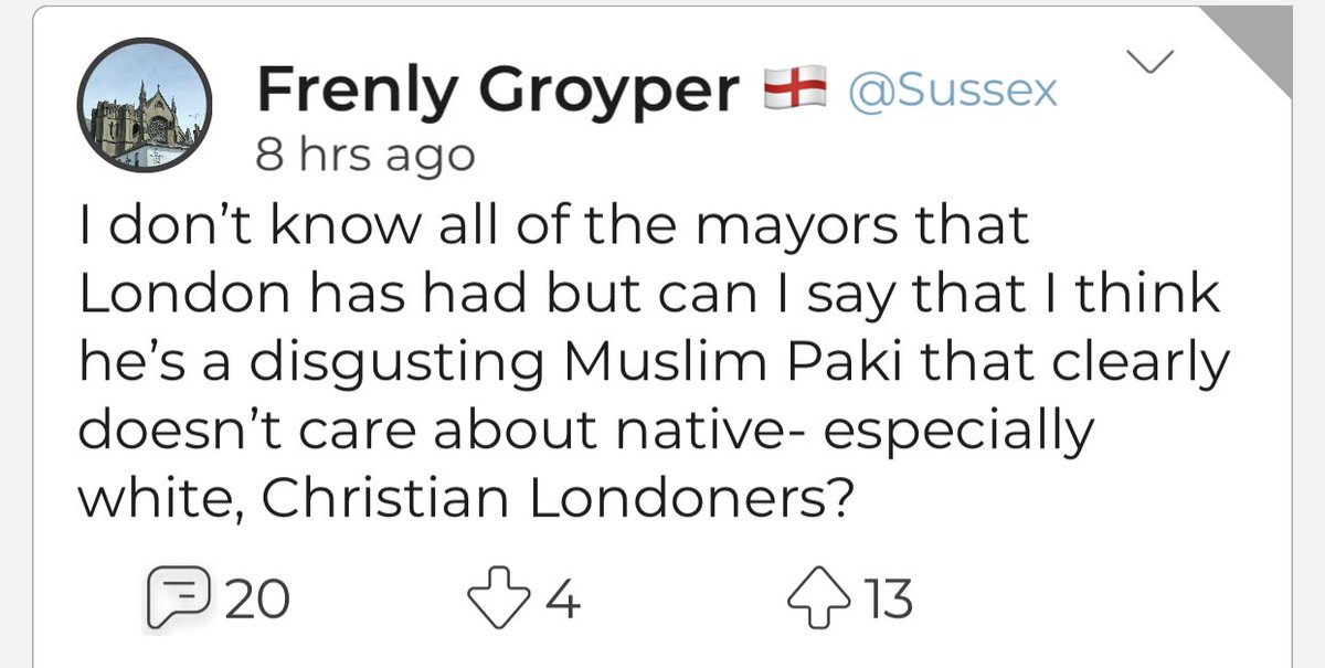 I wonder what Parler has to say about Sadiq Khan? Yeah, as expected: disgusting racist stuff. I’m detecting a trend...