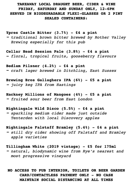 Thanks to all who came for takeaway drinks at the pub this weekend. The next session is 12-6 on Friday and the line-up will look like this...