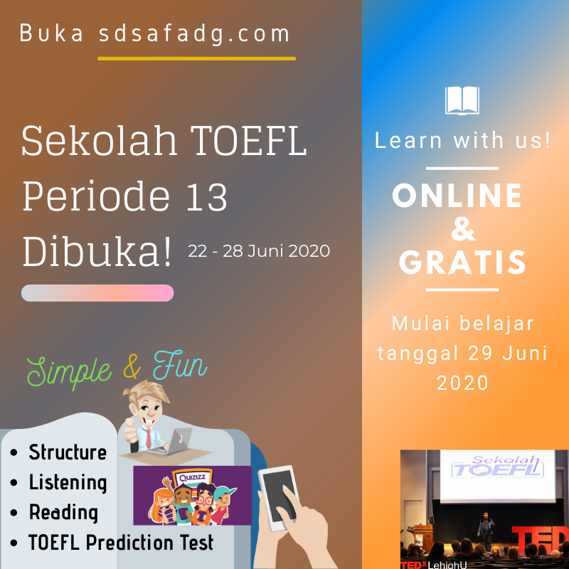 01_budi's tweet photo. * Pendaftaran Siswa Baru Sekolah TOEFL Periode 13 Dibuka! *

Halo semua...

Buat yang tertarik, Sekolah TOEFL membuka pendaftaran siswa periode 13 (22 - 28 Juni 2020). 

Sistem belajarnya Online &amp; Gratis. 

Siswa sekolah, Mahasiswa, Pegawai Negeri dan Swasta, semua boleh ikut. https://t.co/tPwwWz6Iqr
