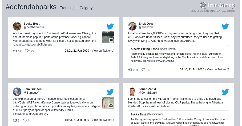 #defendabparks is now trending in #Calgary

trendsmap.com/r/CA_CAL_hdbgzv