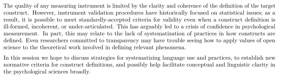 DanK_atz's tweet photo. Attending #SIPS2020? If you're interested in the relationship between measurement and language, we'll be working through the problems at 2PM PST tomorrow. @MelissaGWolf's session at 10AM could be a great place to start - @improvingpsych put together a day of measurement https://t.co/QeLU0rJzCk