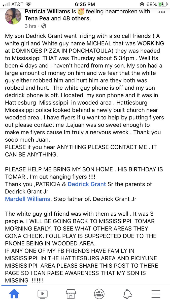 galaxy_wide's tweet photo. If you’re in Mississippi (especially Hattiesburg) please RT and lets see that Dedrick Grant returns home safely. 

He’s been missing for FOUR days. His phone was found in the woods in Hattiesburg, Ms. 

Please RT, RT, RT‼️‼️‼️ https://t.co/u6bFX1pU3Z