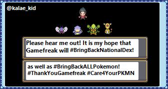 kalae_kid's tweet photo. @Pokemon Good work on the DLC, #ThankYouGamefreak.
You added follower pokemon, and have added over 100+ old favorites, but there is still some more to go!
Please Let us #Care4OurPKMN #BringBackNationalDex & #AddRefreshToCamp Here's to bringing them ALL back! π https://t.co/6ZTN1vNcvF