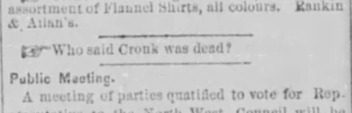 Reading these ads from 1884 really make me want to find some Cronk.