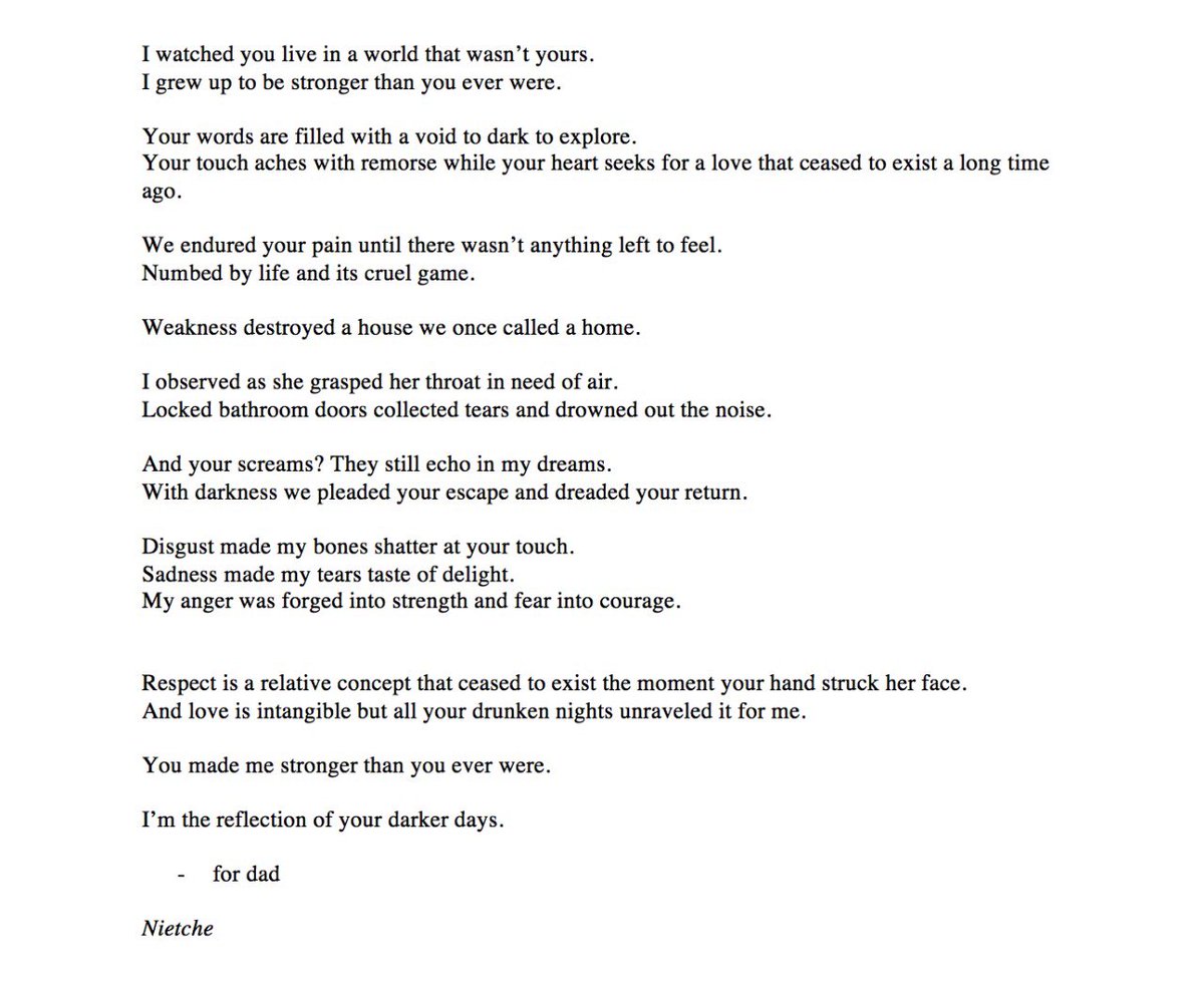 Nietche8's tweet image. Compartir este tipo de escritos me pone muy nerviosa, quizá es más un ejercicio de desahogo que una pieza de poesía, pero siento esta necesidad enorme de compartirla, so anyways happy fathers day I guess... “- for dad”