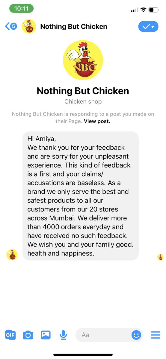 amiyaswarup's tweet photo. @NBCDeli Clearly, for 300 bucks chicken I will be making baseless claims. Injecting blood in chicken and then cooking it. Ridiculous. Anyways, it’s for readers to decide. What really worries me that as a customer you and your chain is defending this. It could have been a bad lot. https://t.co/na69sAuLRS