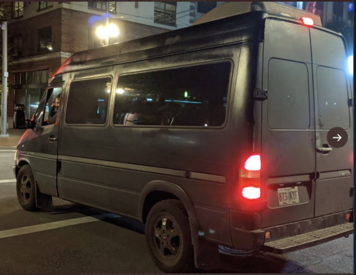 23: Richard Anderson - This black Sprinter van (Plate: OR 873 KYF), with this person inside it, has been seen every night of protest this week. Anderson has been witnessed recording protestors, and hanging a flail (example:  https://www.outfit4events.com/runtime/cache/images/redesignProductFull/71235_01.JPG) out their window.  #DefendPDX