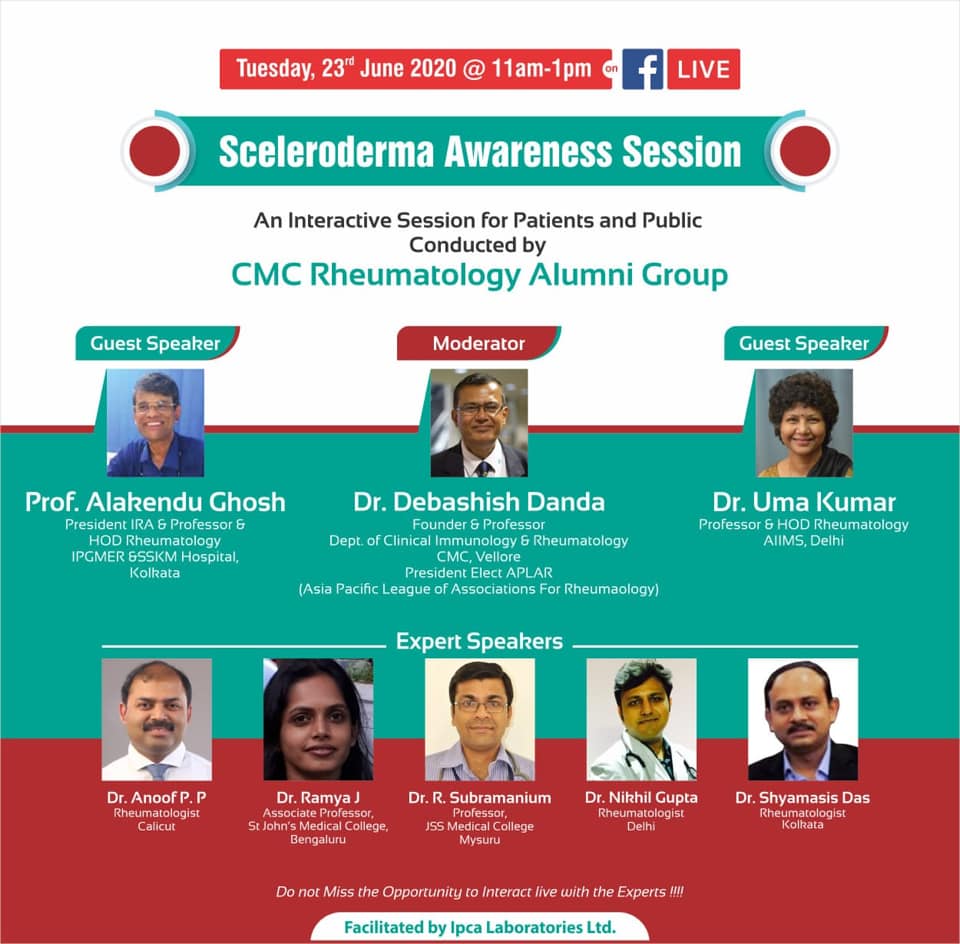 ScleroIndia's tweet photo. #scleroderma #sclerodermaawareness #chronicillness #invisibleillness
#juneawarenessmonth
SCLERODERMA AWARENESS MONTH
A very knowledgeable session with eminent Rheumatologists from India
Tuesday 23 June 11-1 PM
@IndianRheum @RheumIndia @IJRheum @DandaDebashish @jainavinash https://t.co/0PDcW5Ulqy