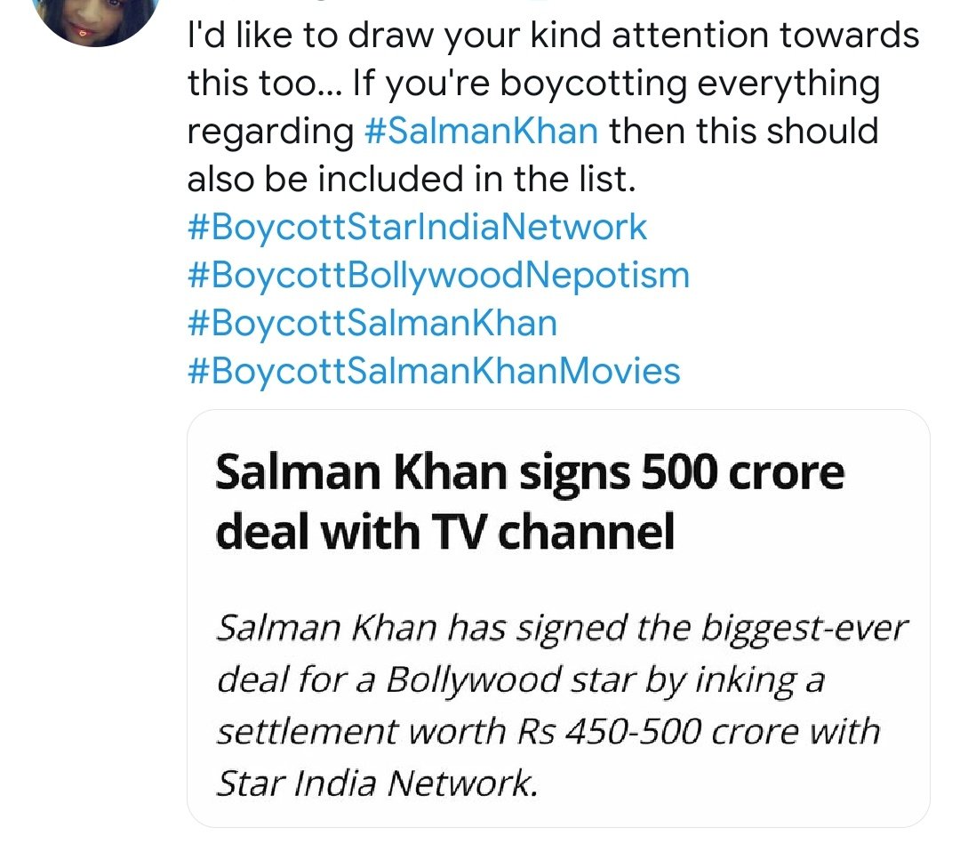NehaS456's tweet photo. @BeingSalmanKhan #JusticeforSSR #BoycottSalmanKhan
#BoycottBollywoodNepotism https://t.co/D4ChUFiJXg
