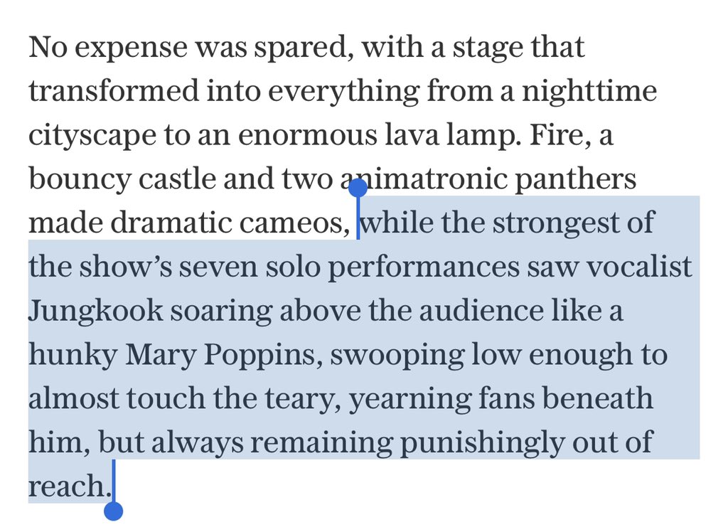 Again Jungkook being praised by international media. After BTS' Wembley concert, UK's The Telegraph picked Jungkook's Euphoria as "the strongest" of the seven solo performances.Just Queen Euphoria's long list of people left in awe 