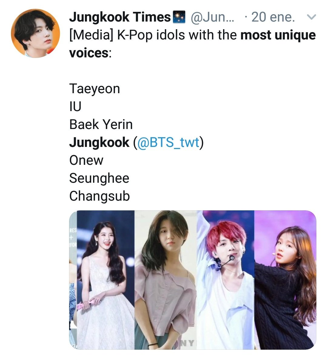 Jungkook being chosen as one of the idols with the most unique voices and best male singers in WHOLE K-pop by media and netizens multiple times. Without a doubt he's widely considered by both GP and professionals of the industry as a top singer 