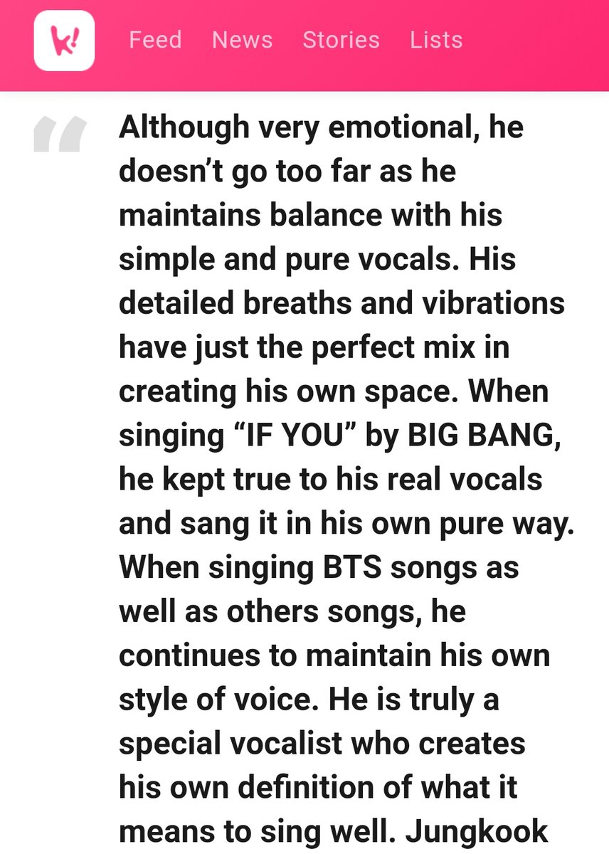 Hyung Joo, a Grammy voter and singer, praised Jungkook' vocals and said about him "he's truly a special vocalist who creates his own definition of what it means to sing well. I would like to highly appreciate his vocal technique"