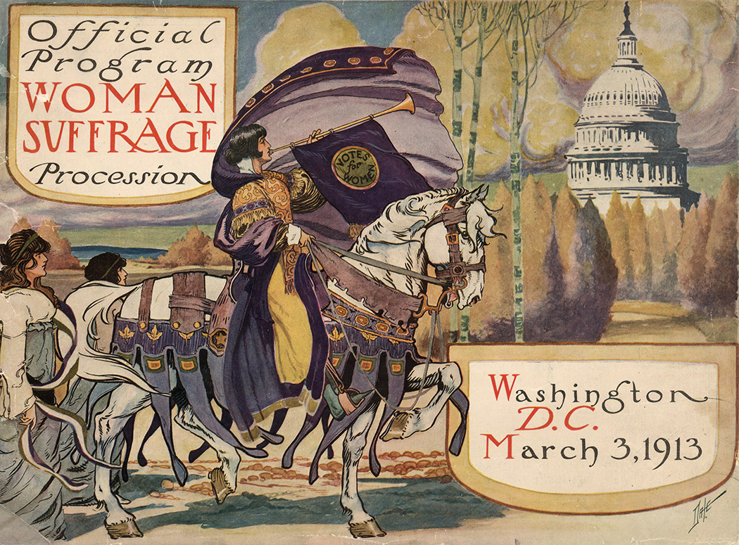 Suffrage was Inez's top priority.Alice Paul cast her as the cover girl of the 1913 Inauguration march, literally. The image of Inez on a white horse, in heraldic garb, graced the commemorative program the organizers sold to raise funds for the march.