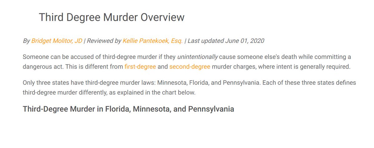 46) "Someone can be accused of third-degree murder if they unintentionally cause someone else's death while committing a dangerous act." https://criminal.findlaw.com/criminal-charges/third-degree-murder-overview.html