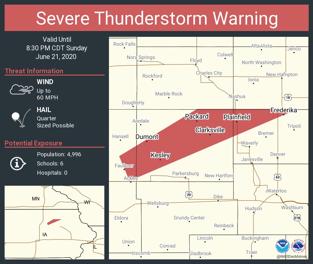 Severe Thunderstorm Warning including Clarksville IA, Allison IA