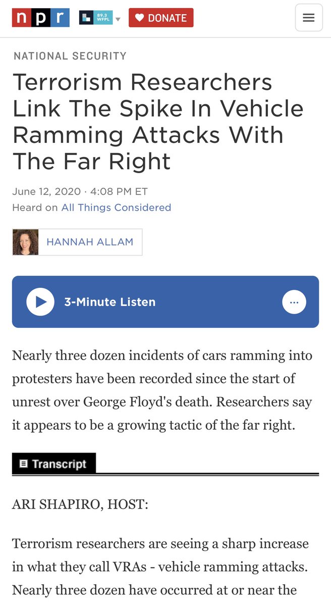 Now  @NPR is accusing all motorists who are confronted by violent street urchins (aka “peaceful protesters”) of being right wing terrorists. Apparently, if attackers are attempting to pull you from your car, you must allow it to happen. You can’t flee.