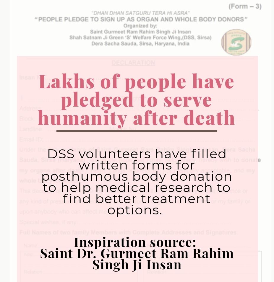 gagni1925's tweet photo. लेके कहा कुछ वापिस जाना यह सरीर भी दान  है.. working on this Moto, @derasachasauda volunteers #ServingBeyondLife by donating body after death.
Lakhs of DSS volunteers have pledged to posthumous body donation with inspiration of saint @Gurmeetramrahim ji.
Salute!! https://t.co/2GVXK6wClp